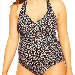 NWT Isabel Maternity Leopard Print Halter Neck One Piece Swimsuit